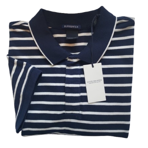 Scotch & Soda Other - Scotch & Soda Men's Short Sleeve Blue and White Stripe Polo Size Large NEW NWT